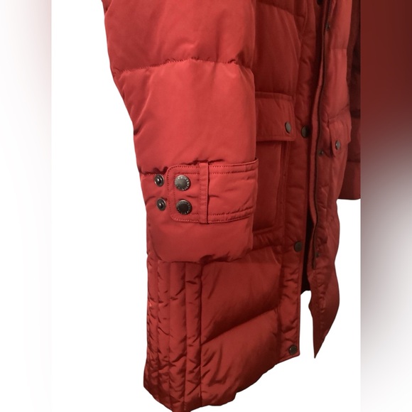 Lands’ End M/P 10-12 Petite Down Parka Red Hooded Fur Trim Puffer - Picture 4 of 6